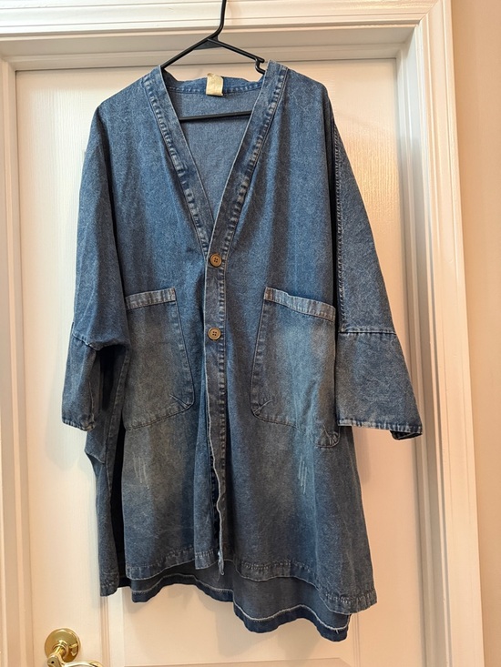 Jackets & Blazers - Oversized Denim Shacket Jacket in Faded Blue
